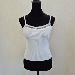 Forever 21 White Lace Trim Ribbed Camisole